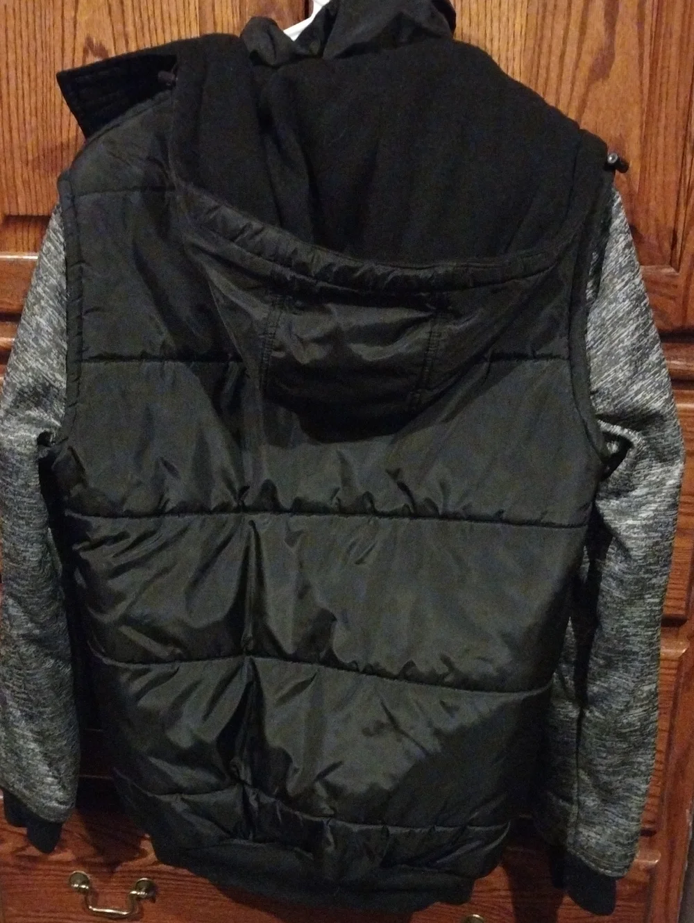 South Pole Black Quilted Puffer Jacket with Gray Knit Sleeves